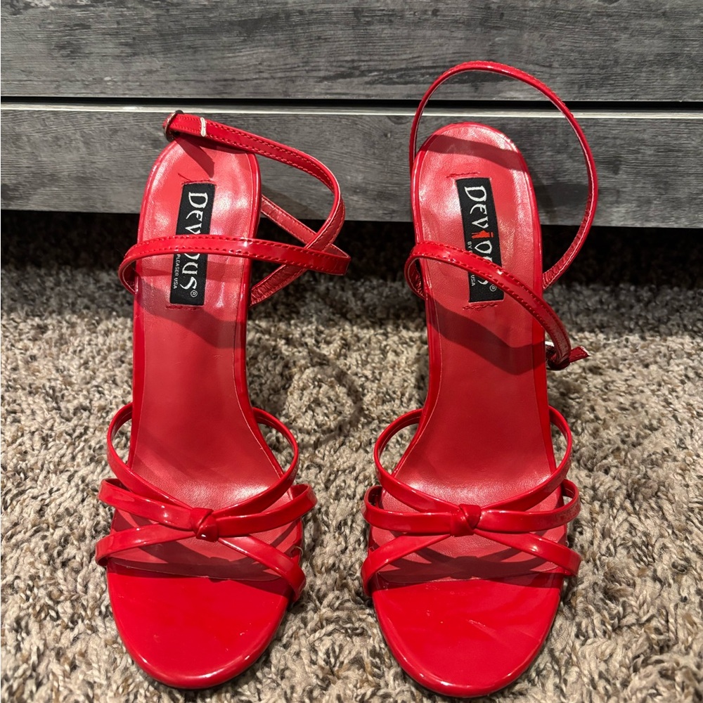 Devious Red Strappy Heels